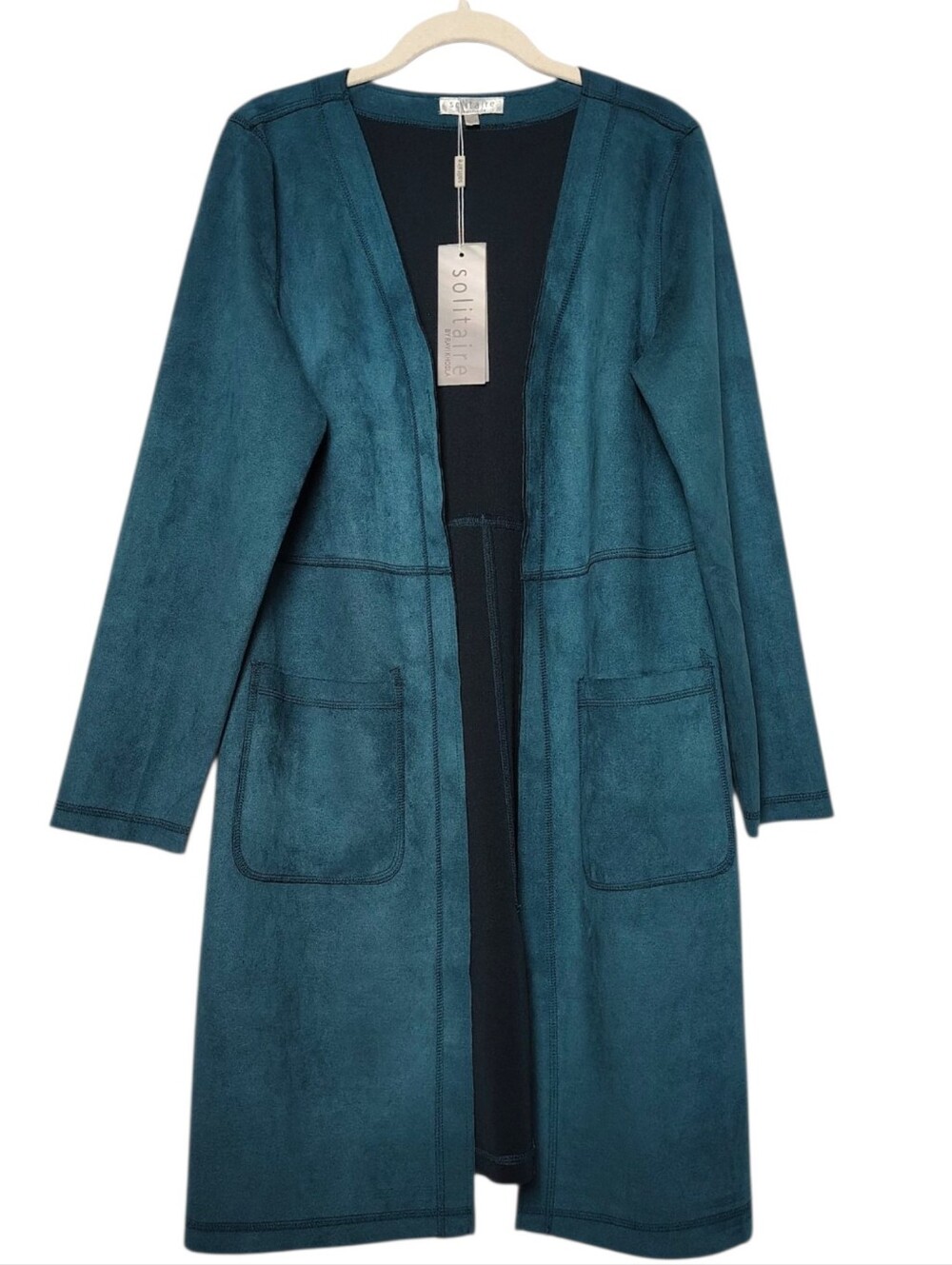 Solitaire Open-front Longline Faux Suede Duster Cardigan Trench Coat Nwt Medium